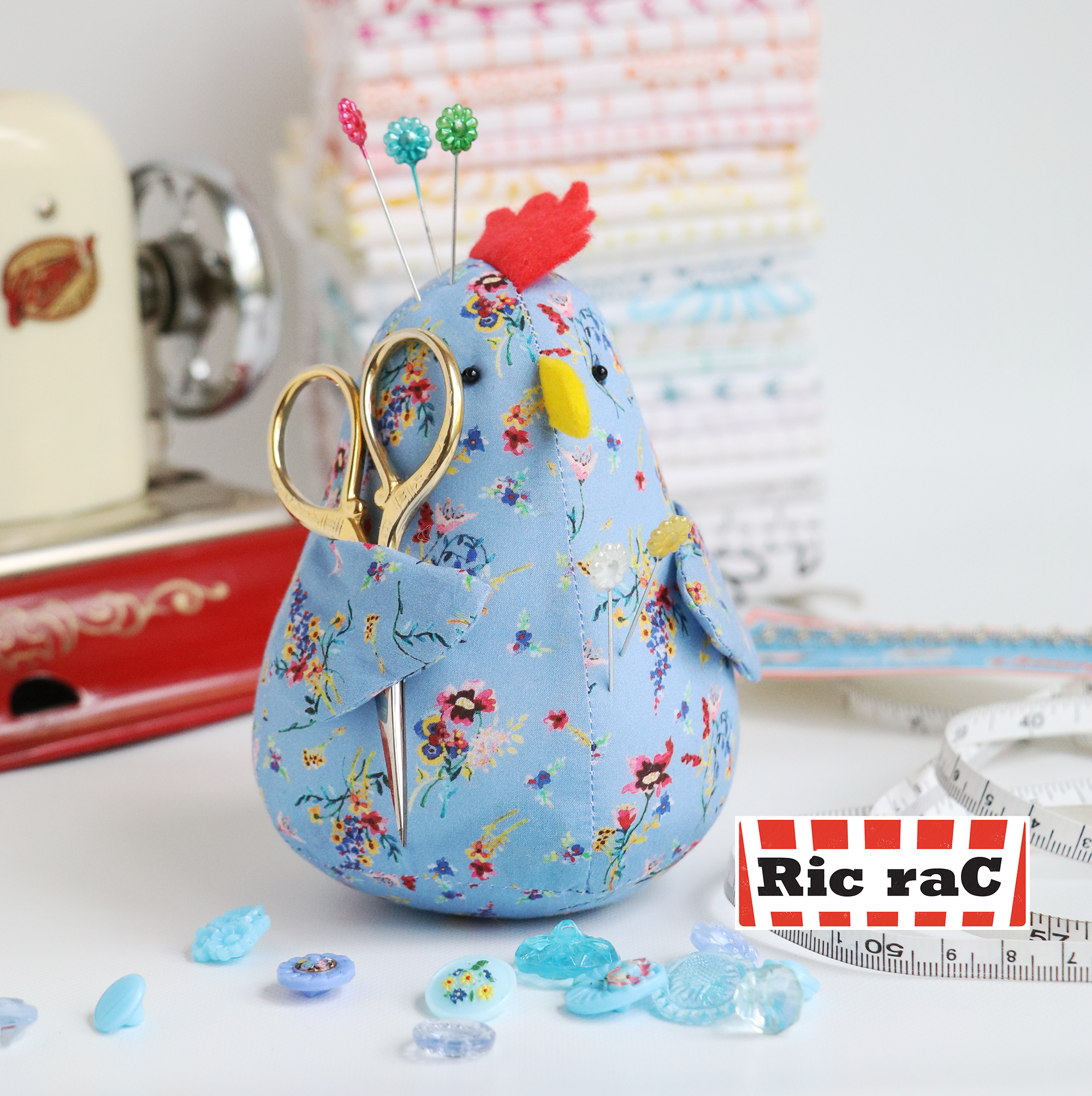 Chicken caddy: chicken pincushion softie