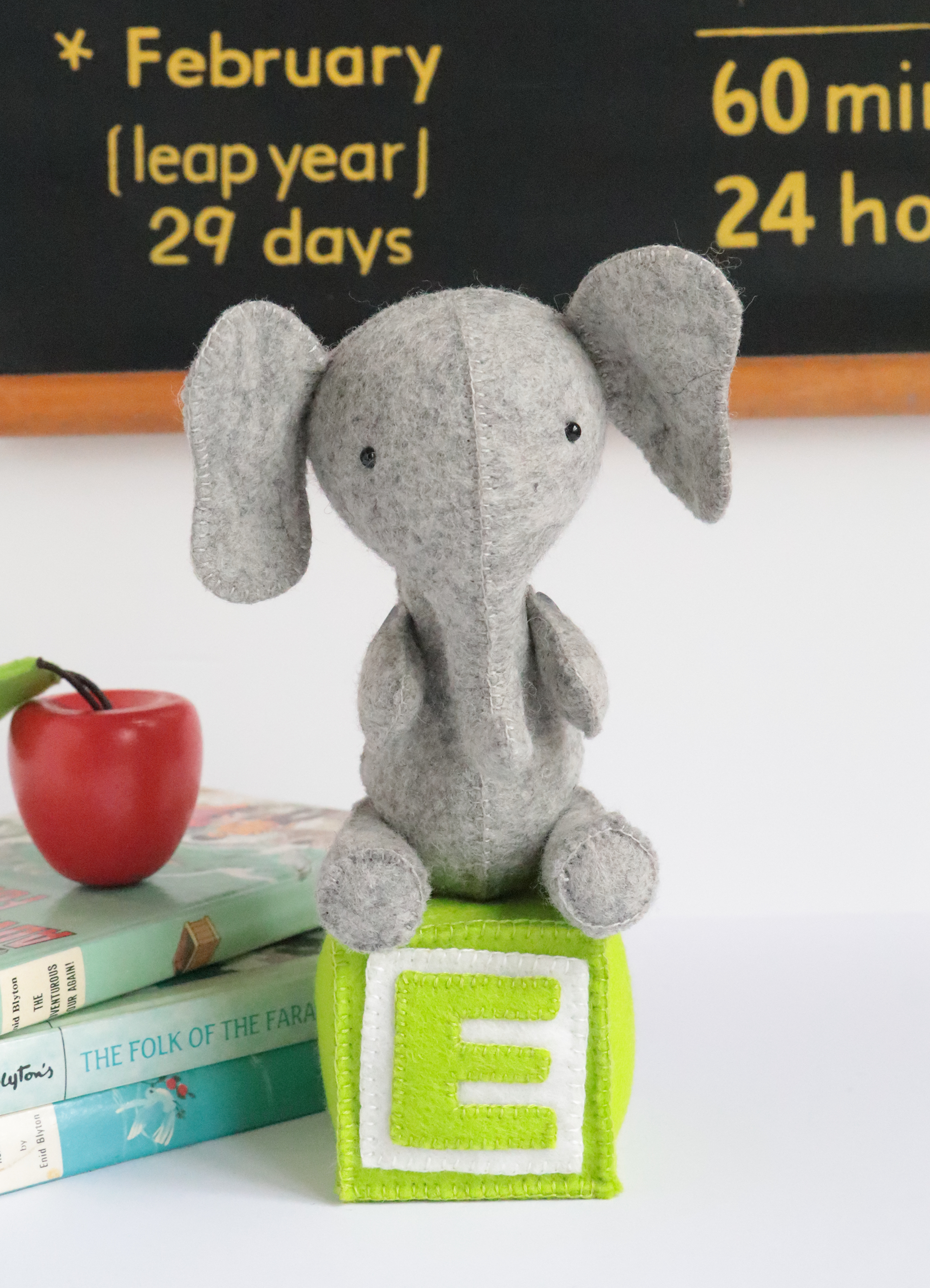 E is for elephant: Hand sewn elephant sewing pattern