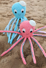 Load image into Gallery viewer, large vintage style octopus toy in blue and pink
