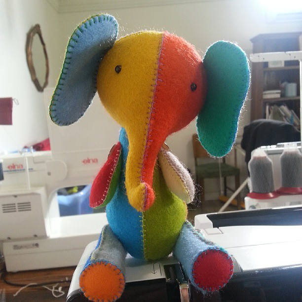 multicoloured felt elephant