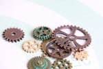 Load image into Gallery viewer, Robot gears,  clock parts, metal embellishments, steam punk, watch parts steampunk cogs, metal findings , metal wheels
