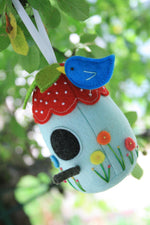 Load image into Gallery viewer, felt birdhouse shaped pincushion
